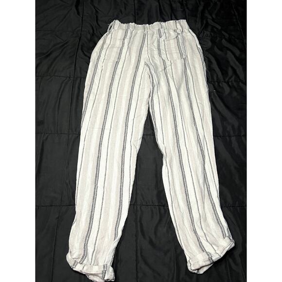 SO stripe minimalist linen coastal pull on pants womens medium boho chic flowy - Picture 7 of 10